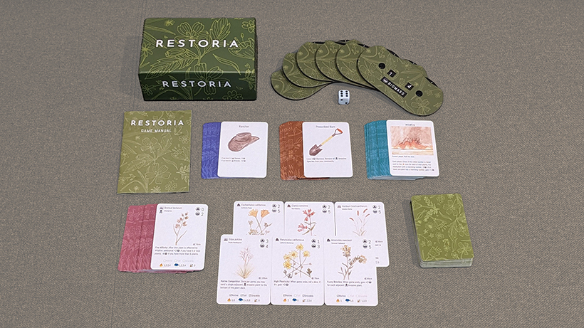 Restoria cards and pieces laid out on a table